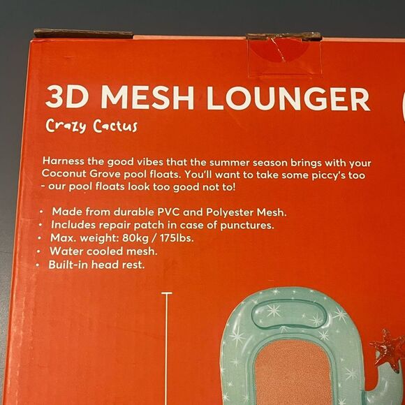 Coconut Grove 3D Green Crazy Cactus Adult Mesh Lounger Pool Float (Length 62.5") - Picture 8 of 8